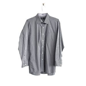 Nautica Mens Dress Shirt Gingham Button Down Long Sleeve Black White Size 17.5